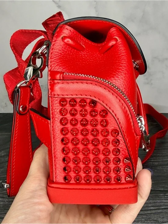 Christian Louboutin Explorafunk Mini Backpack Crossbody | Red Studded Leather - Picture 5 of 9